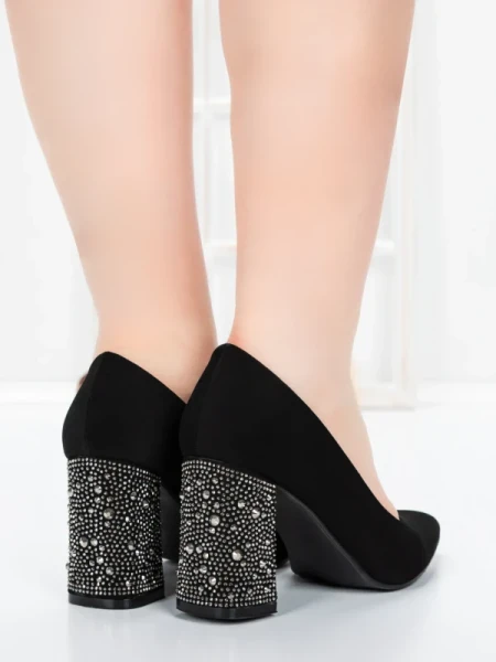 Pantofi cu Toc Gros 5YXD5 BLACK-GUNCOLOR | MEI