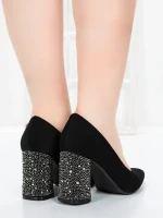 Pantofi cu Toc Gros 5YXD5 BLACK-GUNCOLOR | MEI