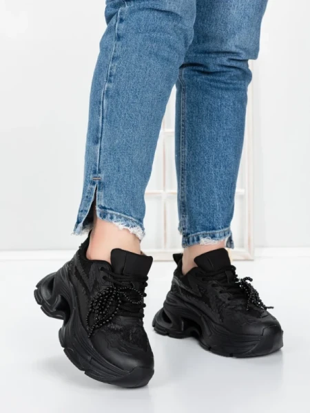 Pantofi Sport Dama cu Platforma 5WL120 BLACK | MEI