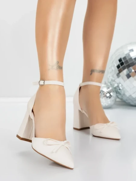 Pantofi cu Toc Gros 5XKK85 BEIGE | MEI