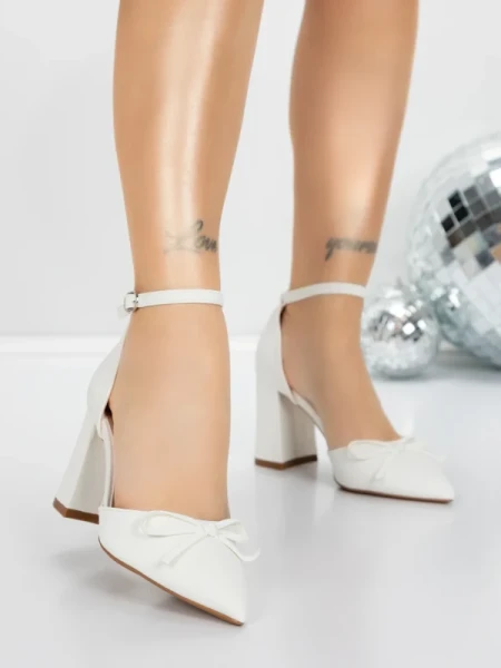 Pantofi cu Toc Gros 5XKK85 WHITE | MEI
