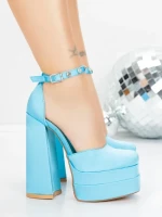 Pantofi cu Toc gros si Platforma 2SY12 LIGHT BLUE | MEI