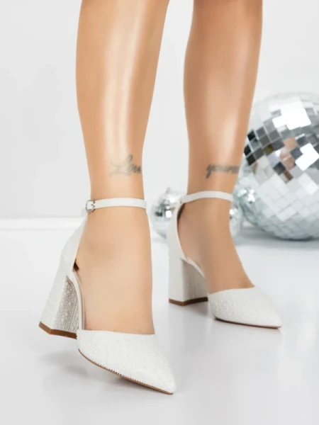 Pantofi cu Toc Gros 5XKK76 WHITE | MEI