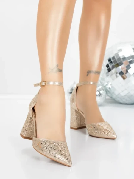 Pantofi cu Toc Gros 5XKK76 LIGHT GOLD | MEI