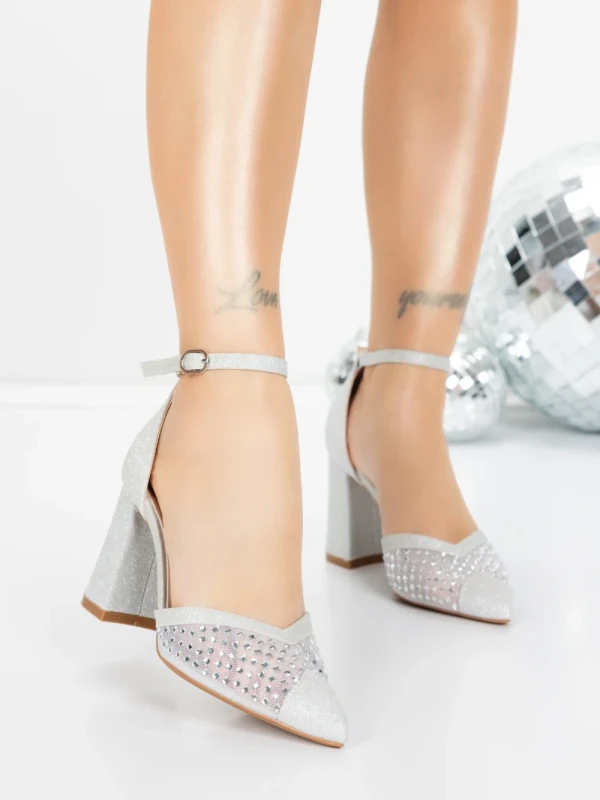 Pantofi cu Toc Gros 5XKK83 SILVER | MEI
