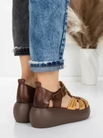 Sandale Dama din piele naturala 10682 YELLOW-BROWN | ADVANCER