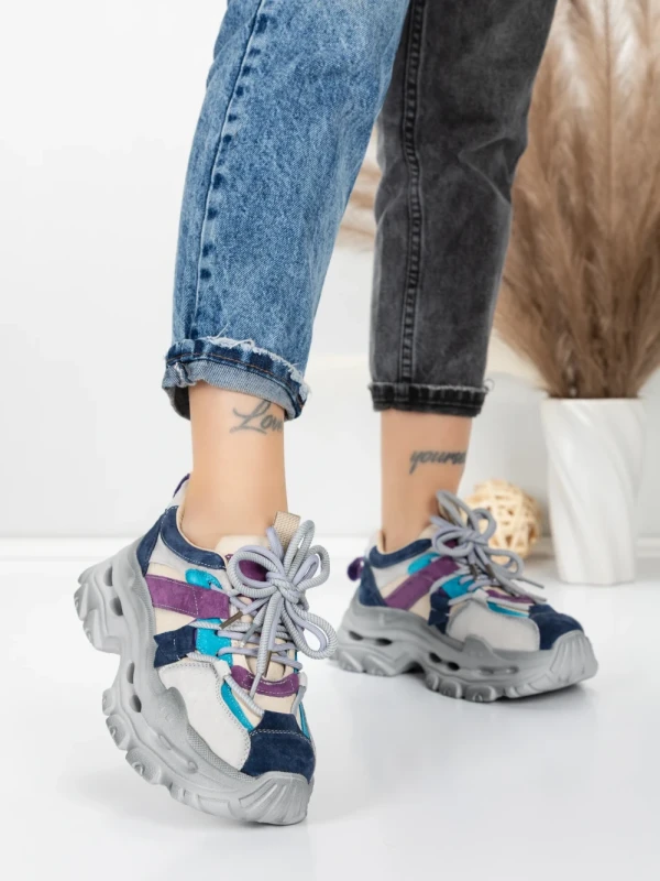 Pantofi Sport Dama din piele naturala HY2986 CREAM-PURPLE | FRANCO GERARDO