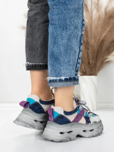 Pantofi Sport Dama din piele naturala HY2986 CREAM-PURPLE | FRANCO GERARDO