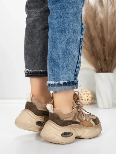Pantofi Sport Dama din piele naturala HY2122 COFFEE-YELLOW | FRANCO GERARDO
