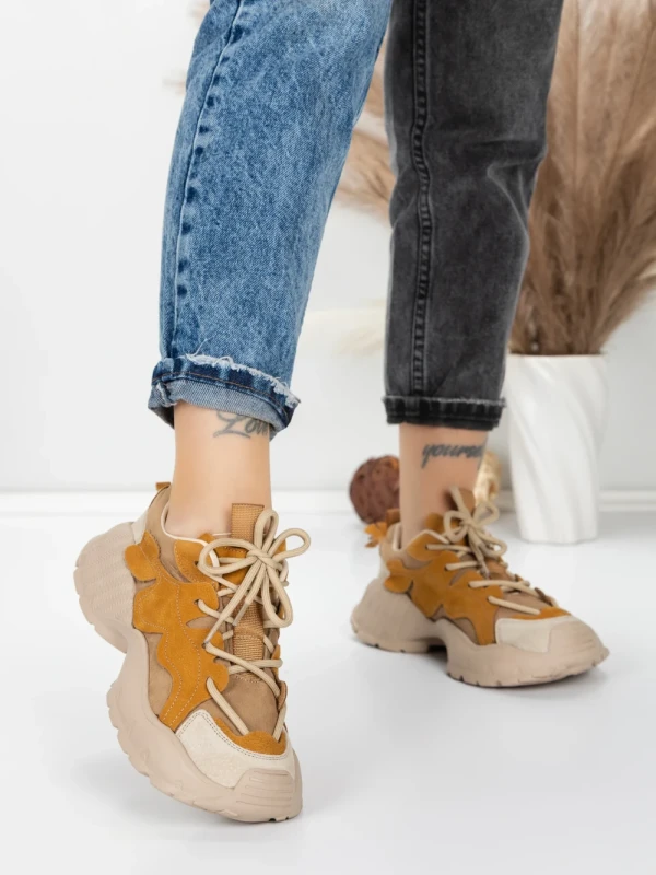 Pantofi Sport Dama din piele naturala 7110 YELLOW-CREAM | FRANCO GERARDO