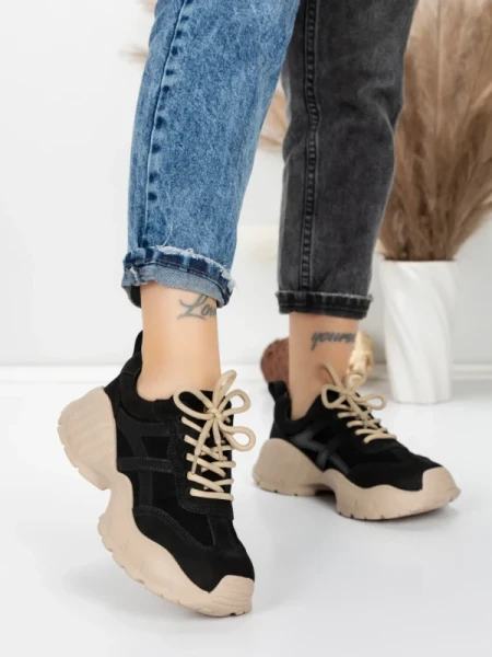 Pantofi Sport Dama din piele naturala 7109 BLACK | FRANCO GERARDO