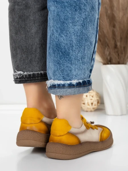 Pantofi Sport Dama din piele naturala 65852 YELLOW | FRANCO GERARDO