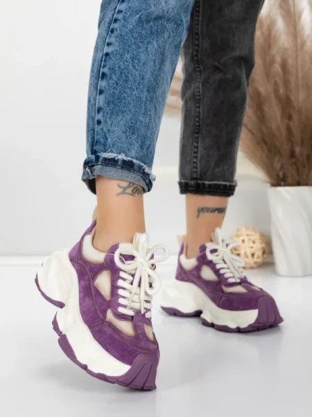 Pantofi Sport Dama din piele naturala HY1333 PURPLE-CREAM | FRANCO GERARDO