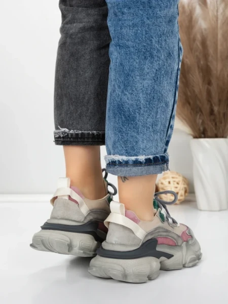 Pantofi Sport Dama din piele naturala Y5758-2 GREY-GREEN | FRANCO GERARDO