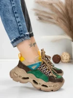 Pantofi Sport Dama din piele naturala HY6383 GREEN-YELLOW | FRANCO GERARDO