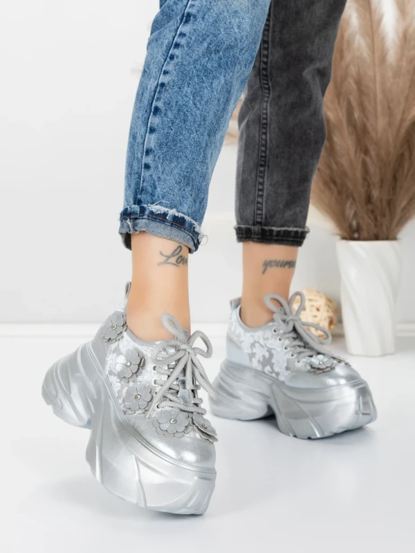 Pantofi Sport Dama cu Platforma 8307-2 SILVER | MEI
