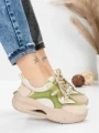 Pantofi Sport Dama din piele naturala 2577 CREAM-LIGHT GREEN | FRANCO GERARDO