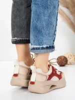 Pantofi Sport Dama din piele naturala 2577 CREAM-RED | FRANCO GERARDO