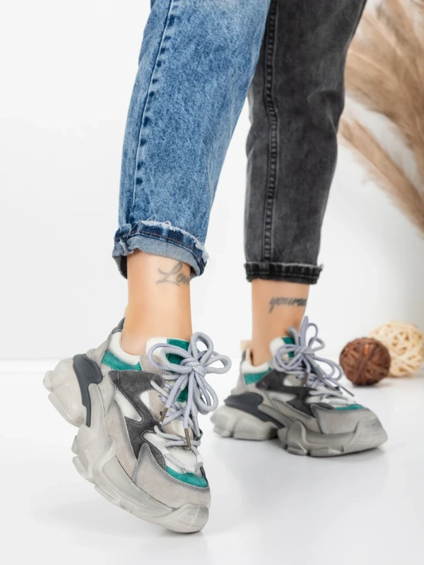 Pantofi Sport Dama din piele naturala HY5798 GREY-LIGHT GREEN | FRANCO GERARDO