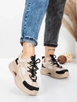 Pantofi Sport Dama din piele naturala 2576 CREAM-BLACK | ADVANCER