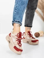 Pantofi Sport Dama din piele naturala 2576 CREAM-RED | ADVANCER