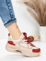 Pantofi Sport Dama din piele naturala 2576 CREAM-RED | ADVANCER