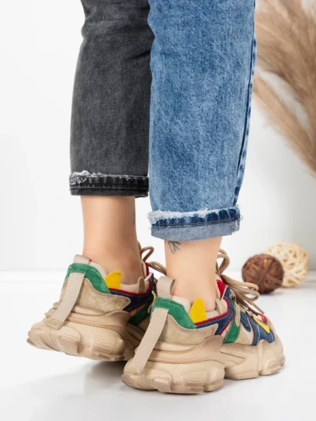 Pantofi Sport Dama din piele naturala HY5782 CREAM-RED | FRANCO GERARDO