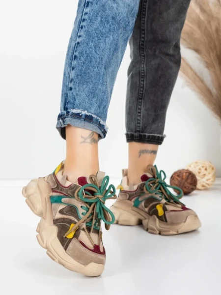 Pantofi Sport Dama din piele naturala HY5782 GREY-WINE | FRANCO GERARDO