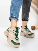 Pantofi Sport Dama din piele naturala 2576 CREAM-GREEN | ADVANCER