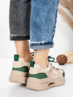 Pantofi Sport Dama din piele naturala 2576 CREAM-GREEN | ADVANCER
