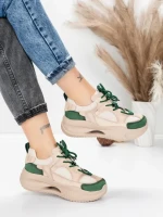 Pantofi Sport Dama din piele naturala 2576 CREAM-GREEN | ADVANCER
