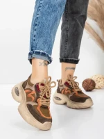 Pantofi Sport Dama din piele naturala HY2128 COFFEE-ORANGE | FRANCO GERARDO