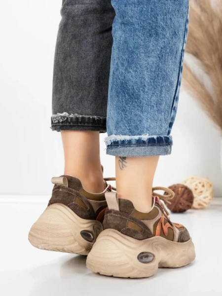 Pantofi Sport Dama din piele naturala HY2128 COFFEE-ORANGE | FRANCO GERARDO