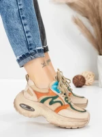 Pantofi Sport Dama din piele naturala HY2128 CREAM-GREEN | FRANCO GERARDO