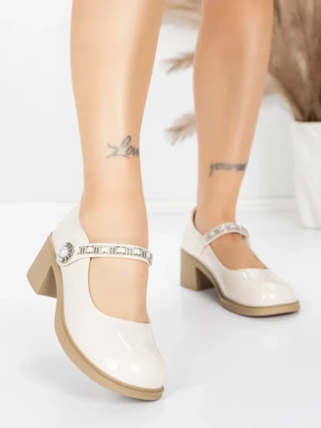 Pantofi cu toc din piele naturala TP1355-1 CREAM | ADVANCER