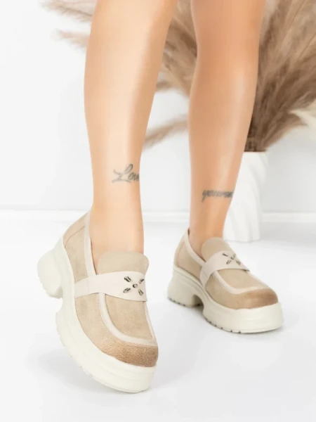 Pantofi Casual Dama din piele naturala 10827 CREAM | FORMAZIONE