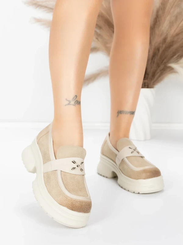 Pantofi Casual Dama din piele naturala 10827 CREAM | FORMAZIONE