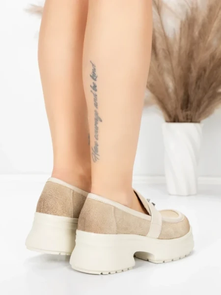 Pantofi Casual Dama din piele naturala 10827 CREAM | FORMAZIONE