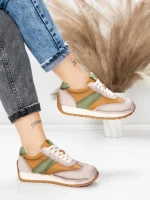 Pantofi Sport Dama din piele naturala KM9218 APRICOT-GREEN | ADVANCER