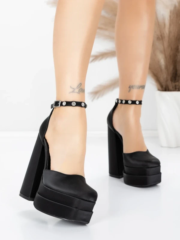 Pantofi cu Toc gros si Platforma 2SY12 BLACK | MEI