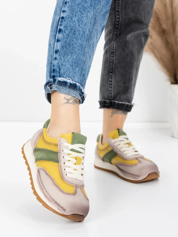 Pantofi Sport Dama din piele naturala KM9218 YELLOW-GREEN | ADVANCER