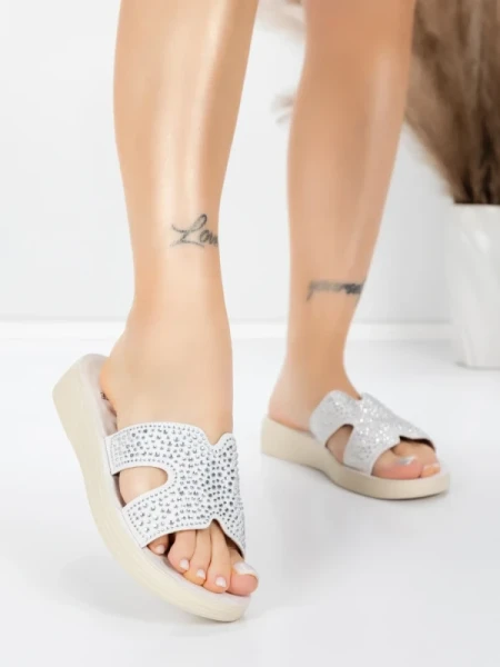 Papuci Dama cu Talpa Joasa 5XJ110 WHITE | MEI