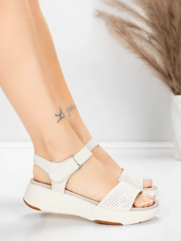 ženske sandale od prave kože 037 Krem | Advancer