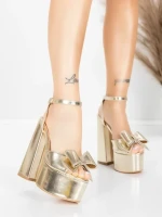 Sandale s debelom petom i platformom za žene 3KV52 Zlatna | Mei