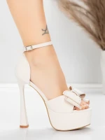 Sandale s tankom petom i platformom za žene 5DC39 Bež | Mei