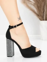 Sandale s debelom petom i platformom za žene 5KV71 Crna | Mei