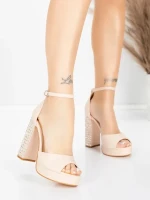 Sandale s debelom petom i platformom za žene 5KV71 Bež | Mei