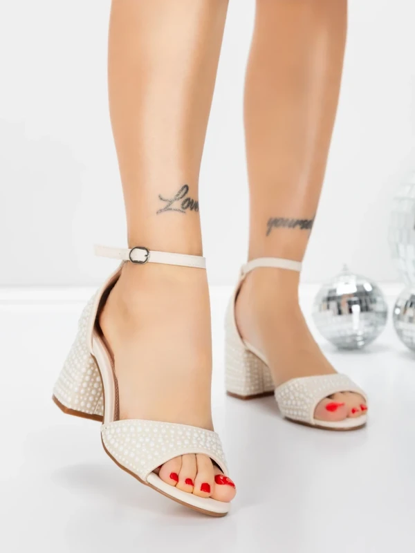 Sandale Dama cu Toc Gros 5XKK108 BEIGE | MEI