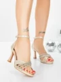 Sandale Dama cu Toc Subtire 5LO12 LIGHT GOLD | MEI