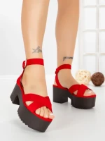 Sandale Dama cu Toc Gros si Platforma 9287R ROSO | STEPS HIGHER
